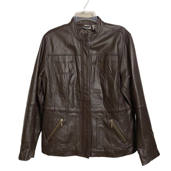CHICOS Leather Davita Bomber Motorcycle Jacket - Picture 6 of 12